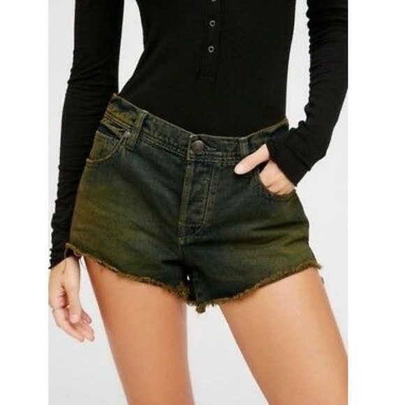 Free People Pants - Free People Denim Cut-off Shorts in Emerald Acid Wash 25